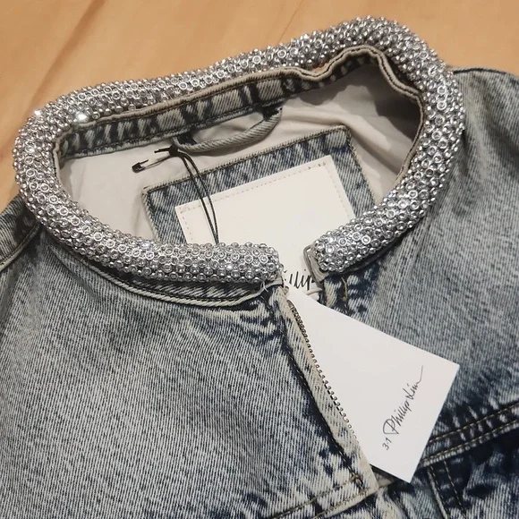 3.1 Pillip Lim Denim Vest with Crystal Necklace - Picture 7 of 8